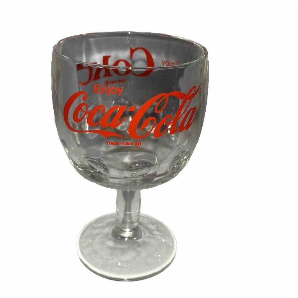 Vintage Enjoy Coca-Cola Trade-mark Footed Steam Glass Goblet Thumbprint Design